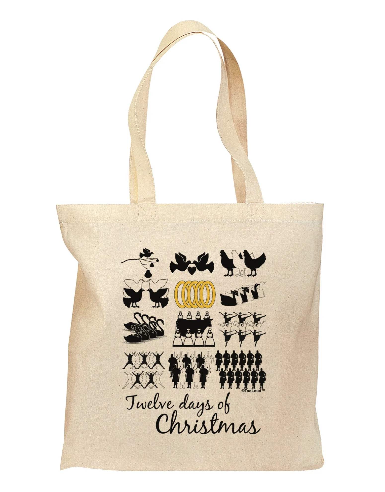 12 Days of Christmas Text Color Grocery Tote Bag