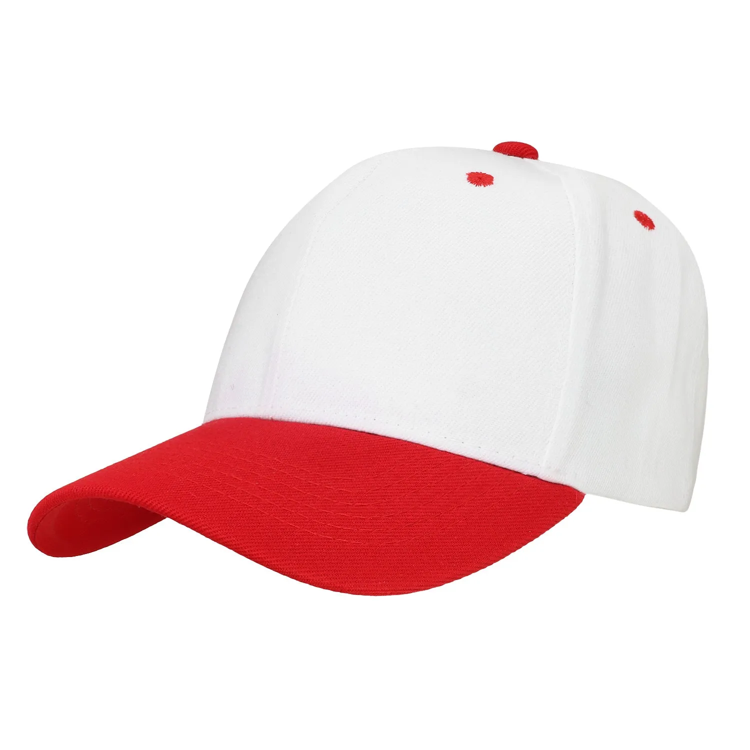 12-Pack Baseball Dad Cap Velcro Strap Adjustable Size - White/Red