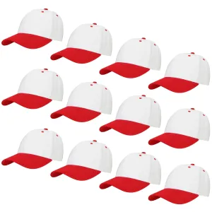 12-Pack Baseball Dad Cap Velcro Strap Adjustable Size - White/Red