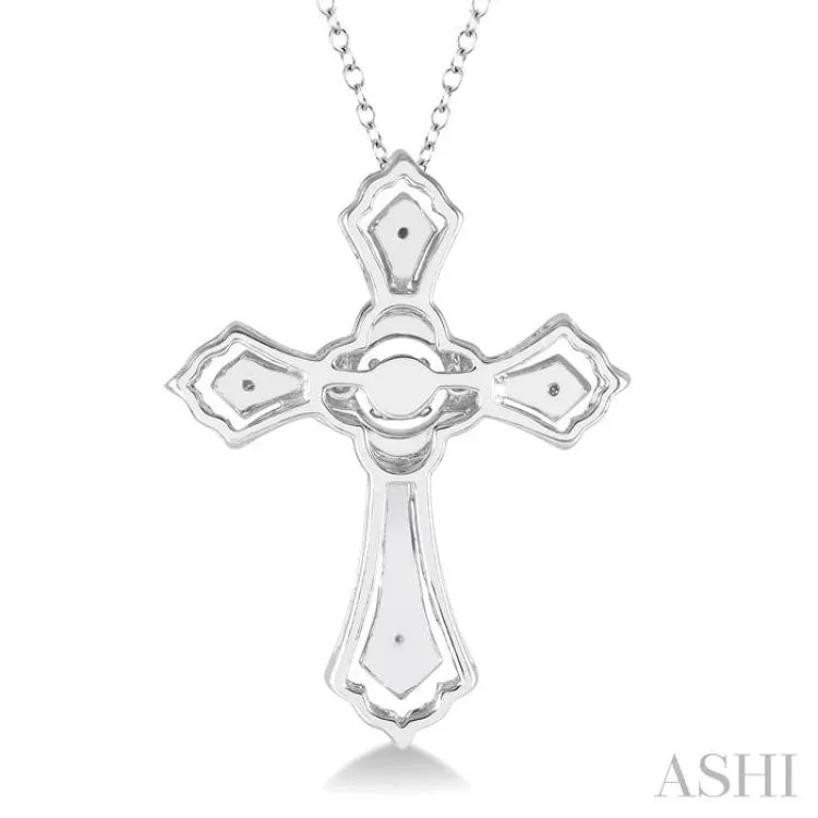 1/20 Ctw Cross Charm Round Cut Diamond Emotion Pendant With Cable Chain in Sterling Silver