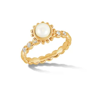 14k Gold Anemone Ring with White Pearl