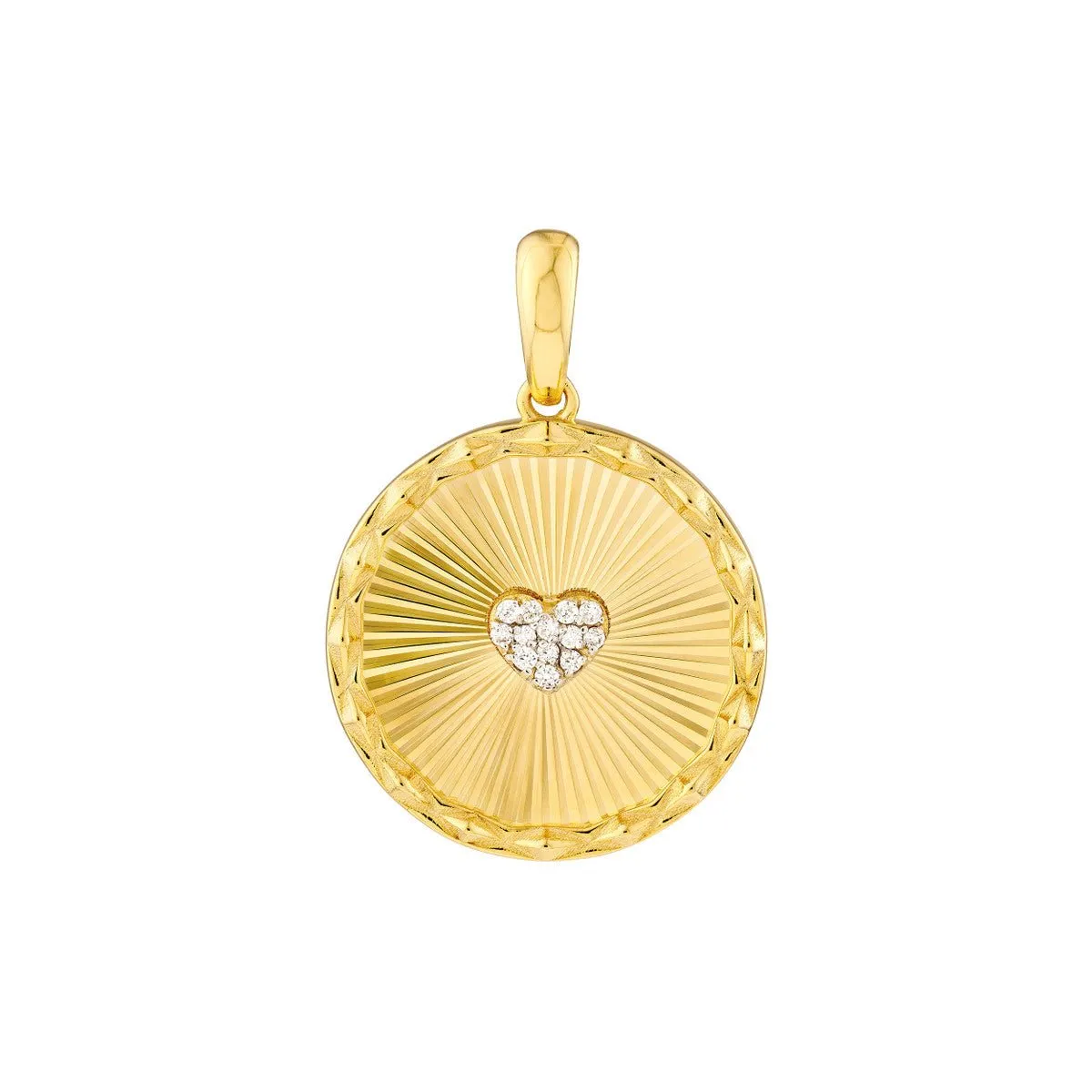 14K Yellow Gold Round Radiant Diamond Heart Pendant