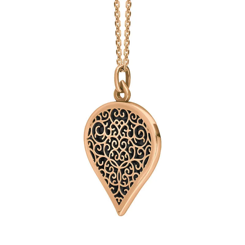 18ct Rose Gold Whitby Jet Flore Filigree Large Heart Necklace