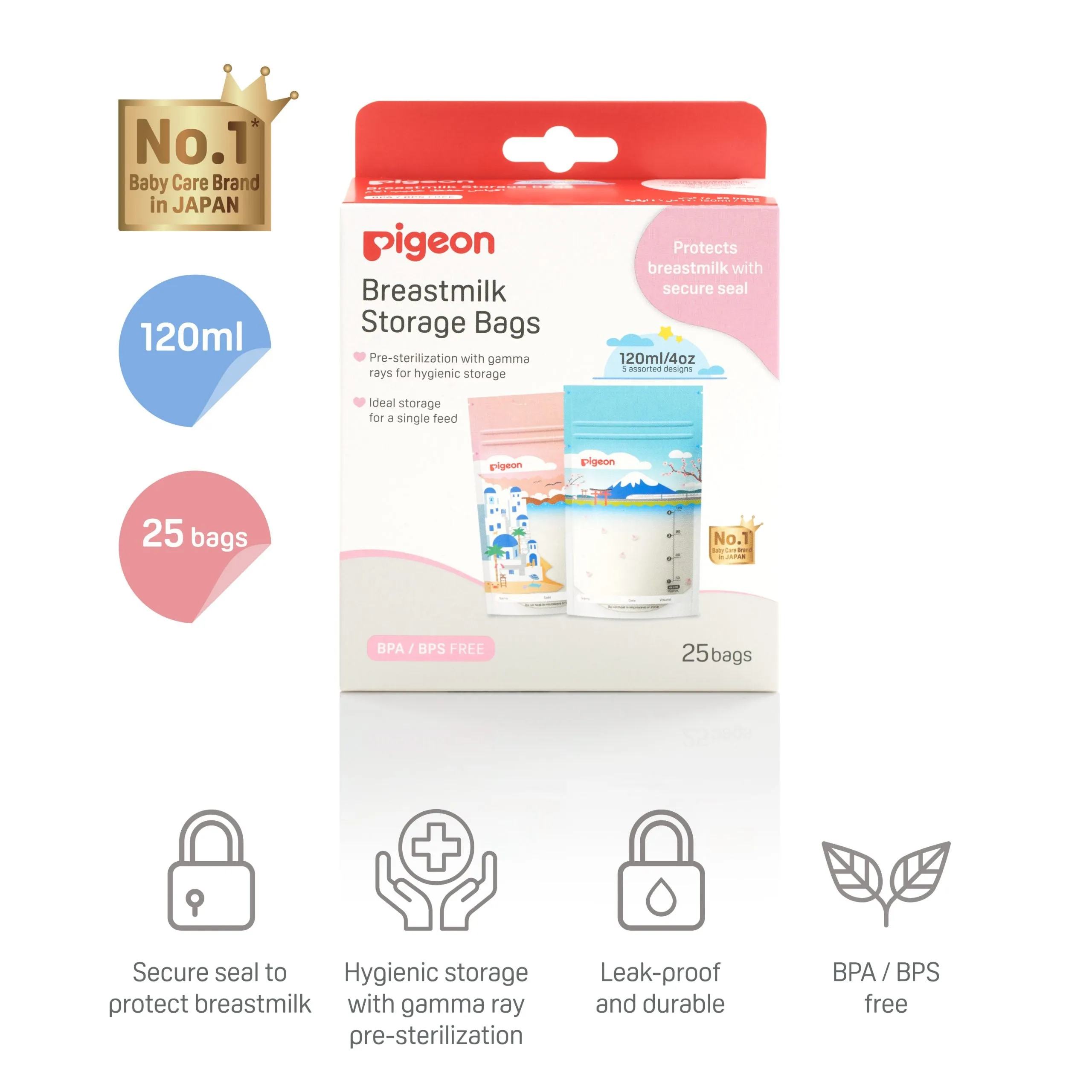 [2-Pack] Pigeon Breast Milk Storage Bags 120ml Holidays