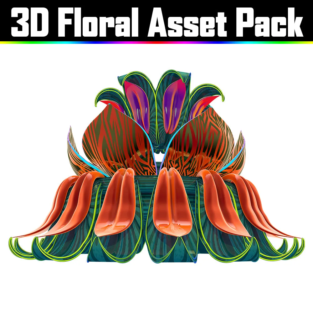 3D Floral Asset Pack - Psychedelic Art Graphic Assets