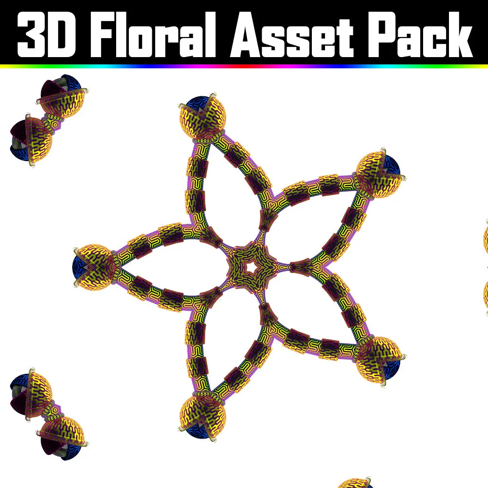 3D Floral Asset Pack - Psychedelic Art Graphic Assets