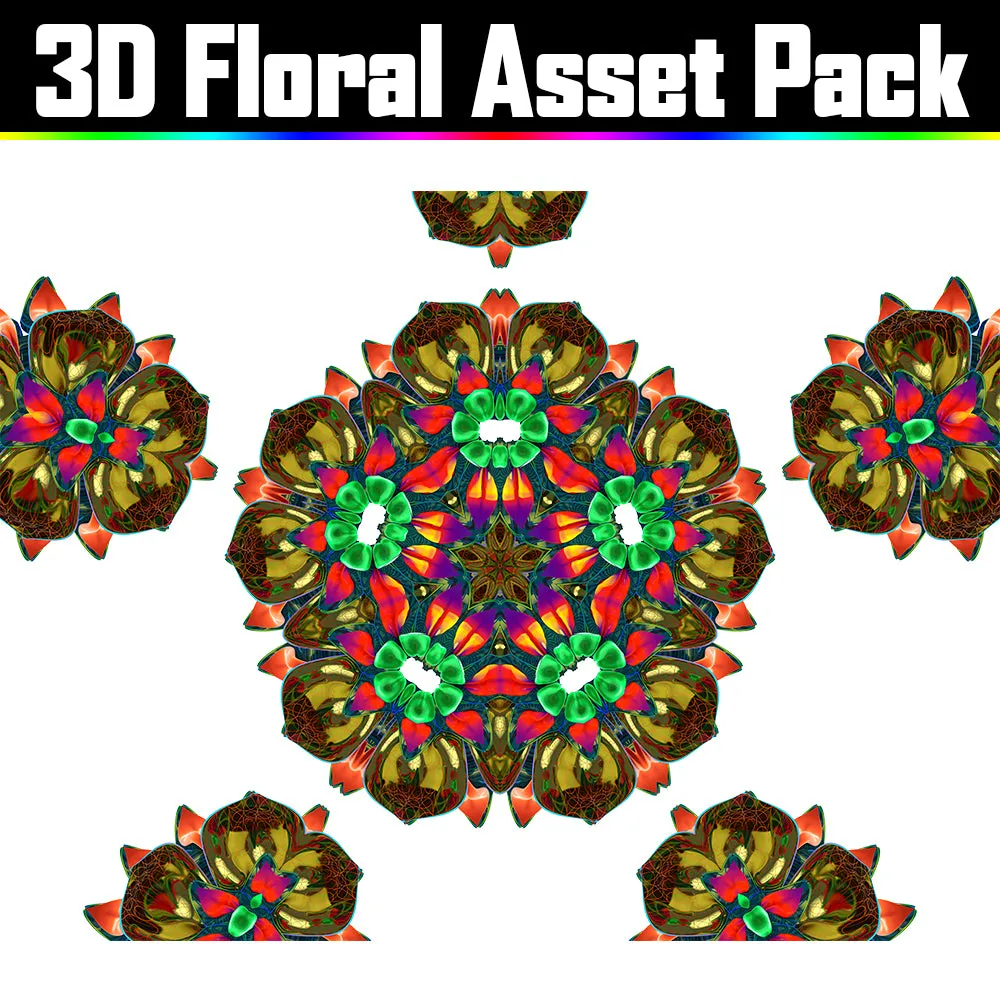 3D Floral Asset Pack - Psychedelic Art Graphic Assets