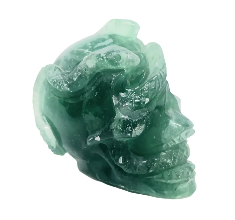 606G Green Fluorite Crystal Medusa Skull