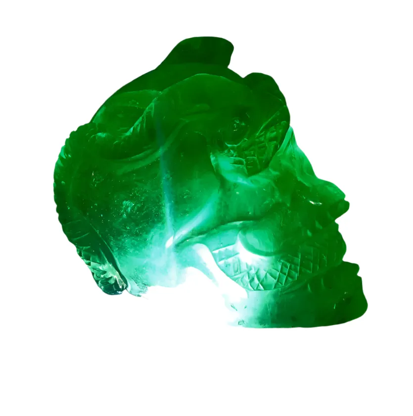 606G Green Fluorite Crystal Medusa Skull