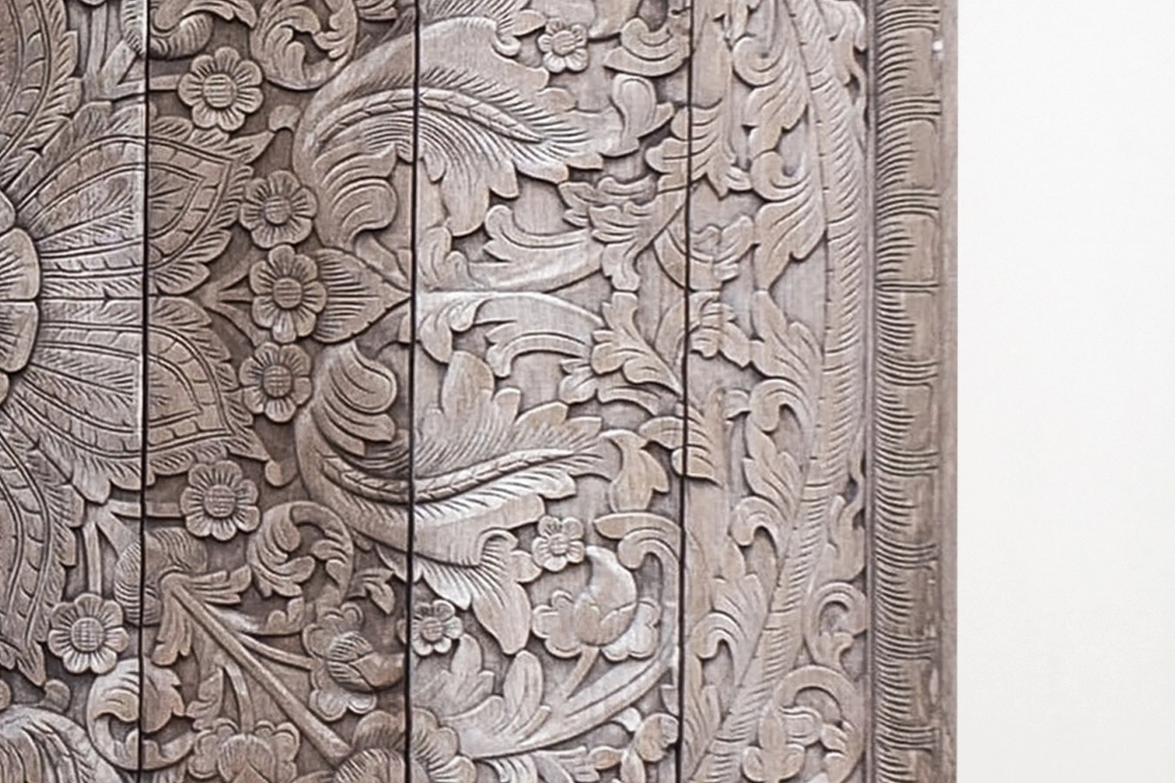 A Carved Teak Wood Lotus Flower Panel 8' x 8'