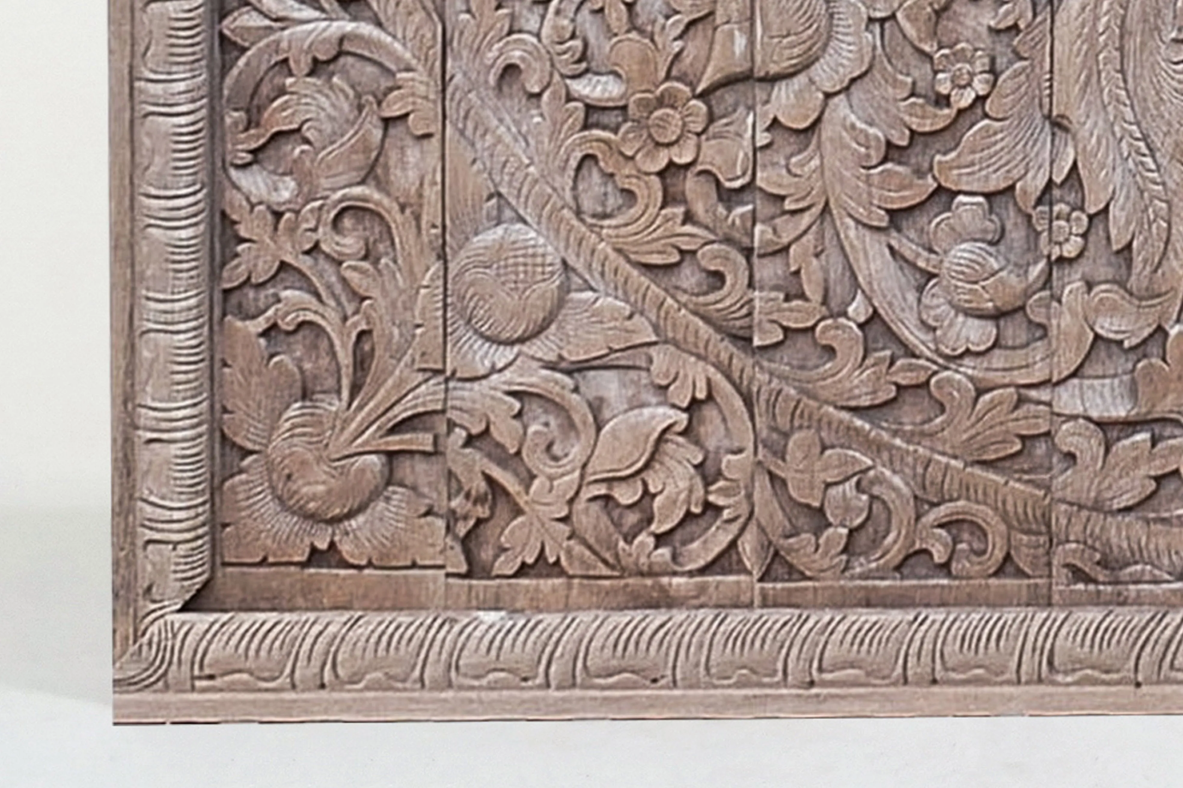 A Carved Teak Wood Lotus Flower Panel 8' x 8'