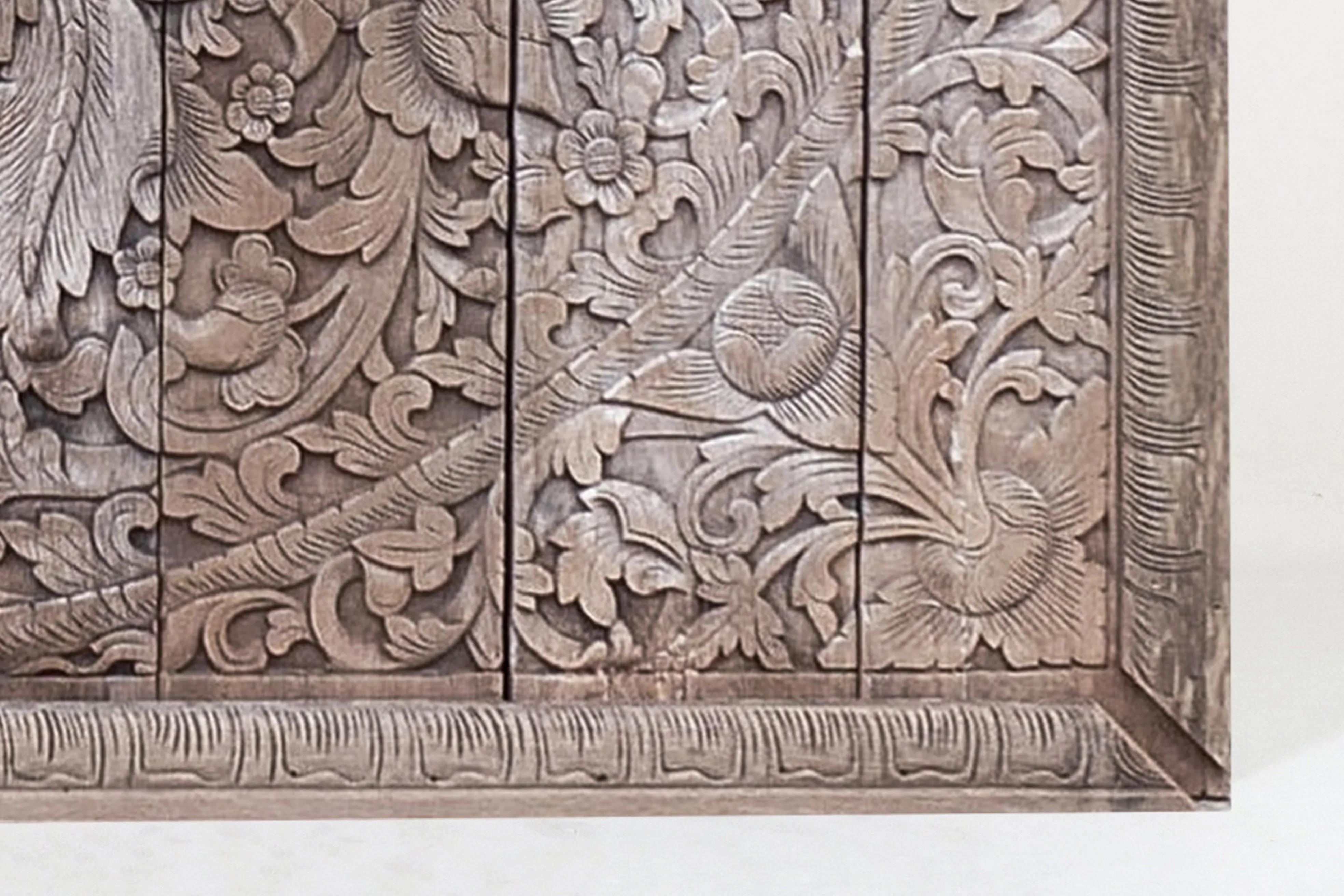 A Carved Teak Wood Lotus Flower Panel 8' x 8'