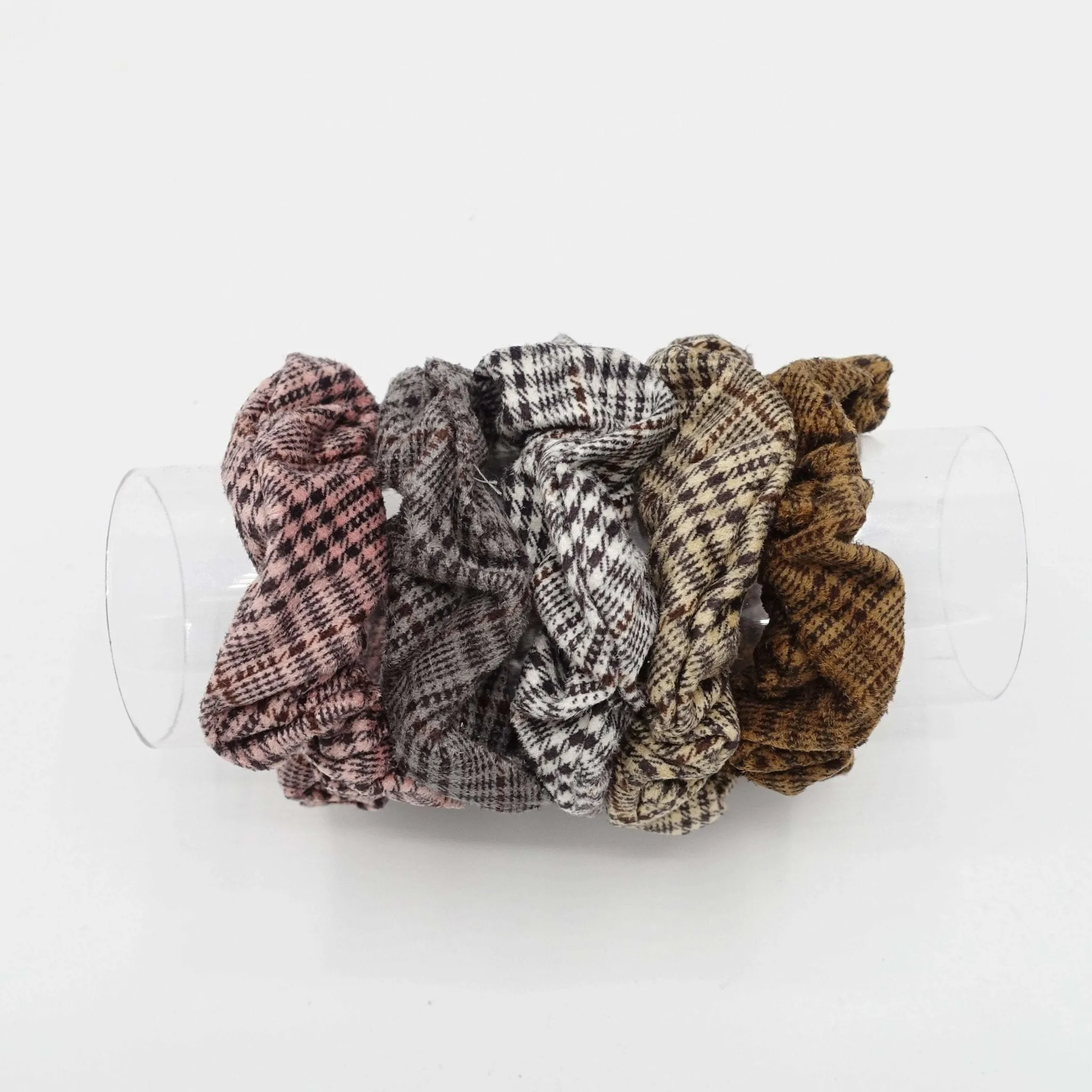 a set of 5 Suede plaid check scrunchies Autumn Winter Hair scrunchy women hair accessories