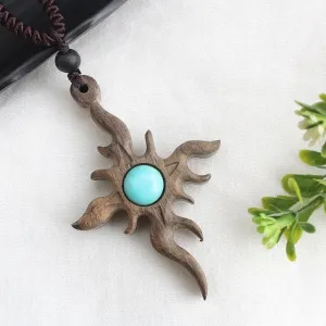 Abstract Sun Vintage Sandalwood Pendant Necklace