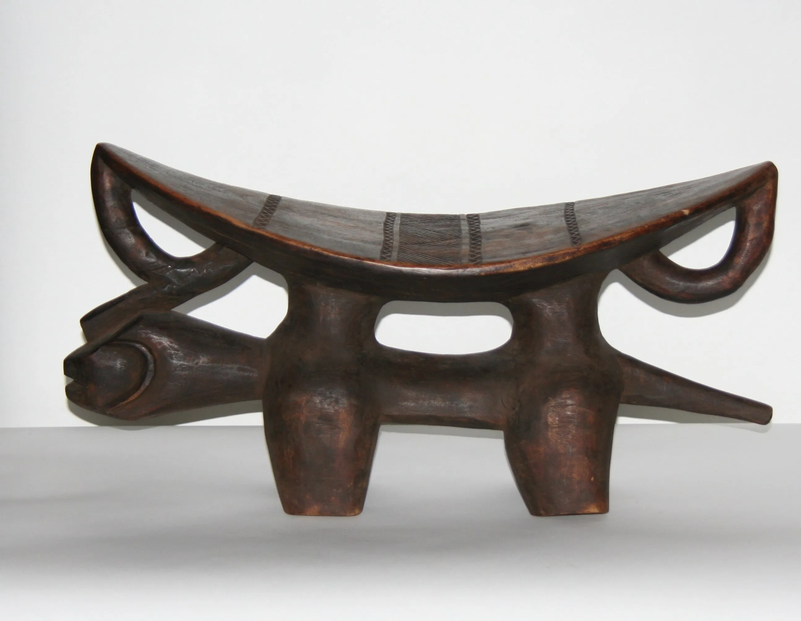 African Headrest Dogon Zoomorphic Stool Carved in Mali, West Africa