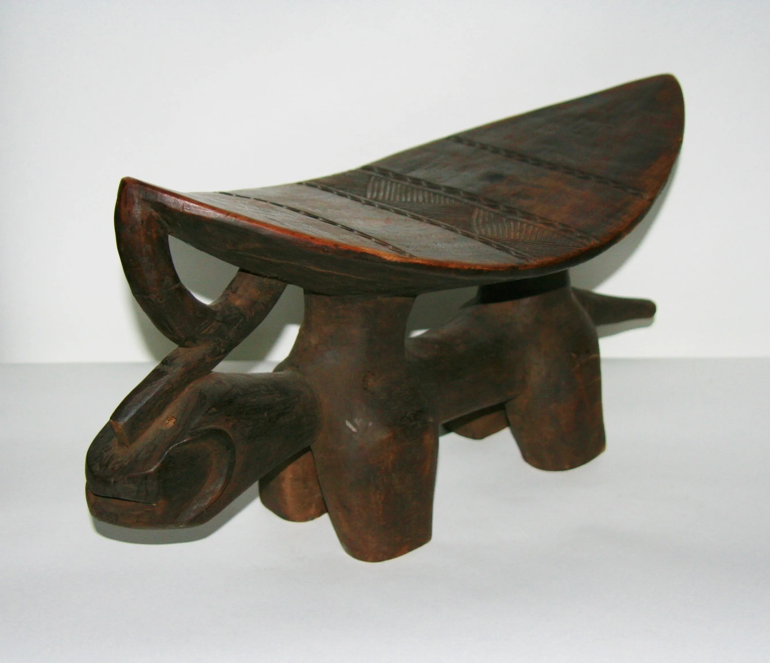 African Headrest Dogon Zoomorphic Stool Carved in Mali, West Africa