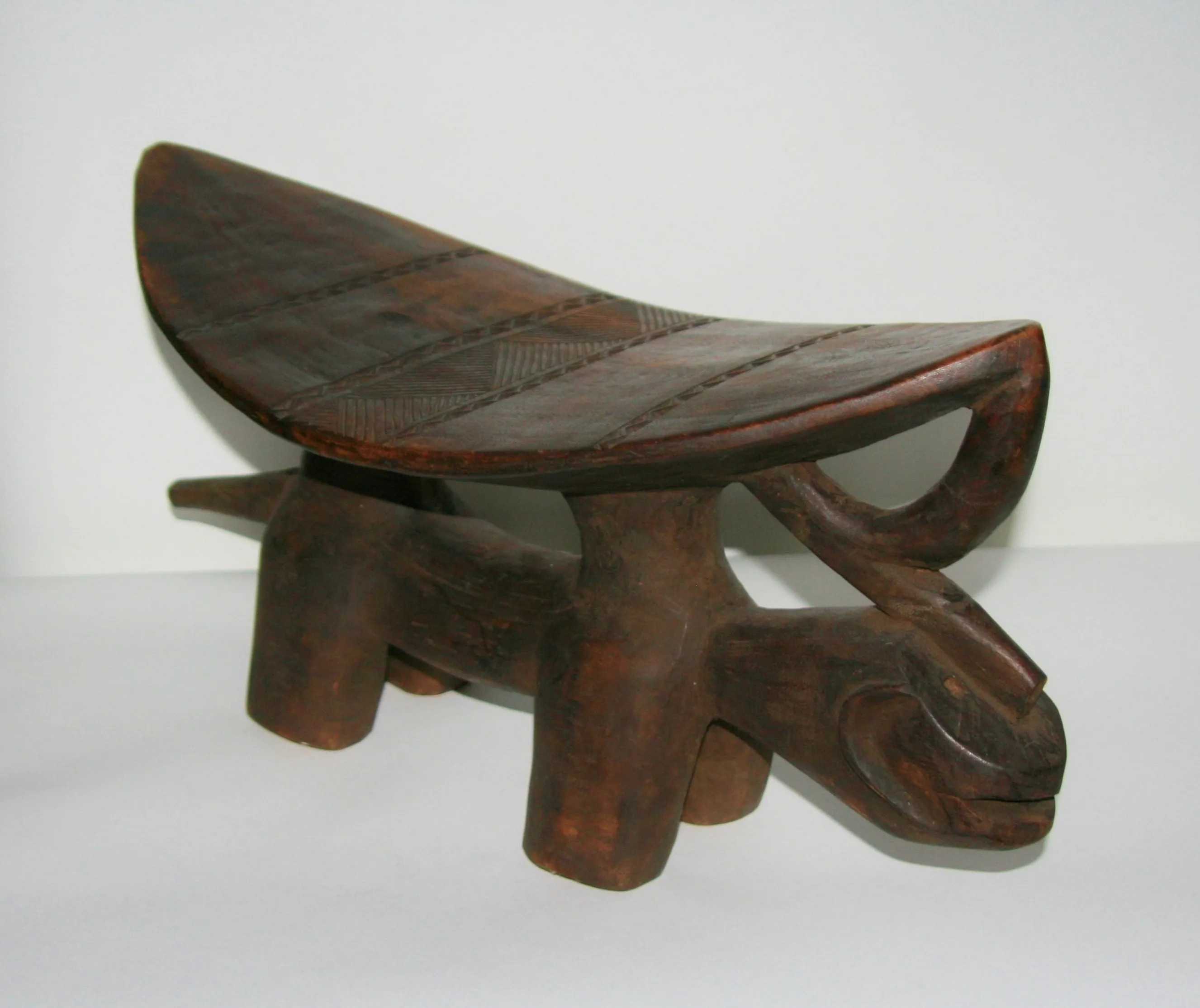 African Headrest Dogon Zoomorphic Stool Carved in Mali, West Africa