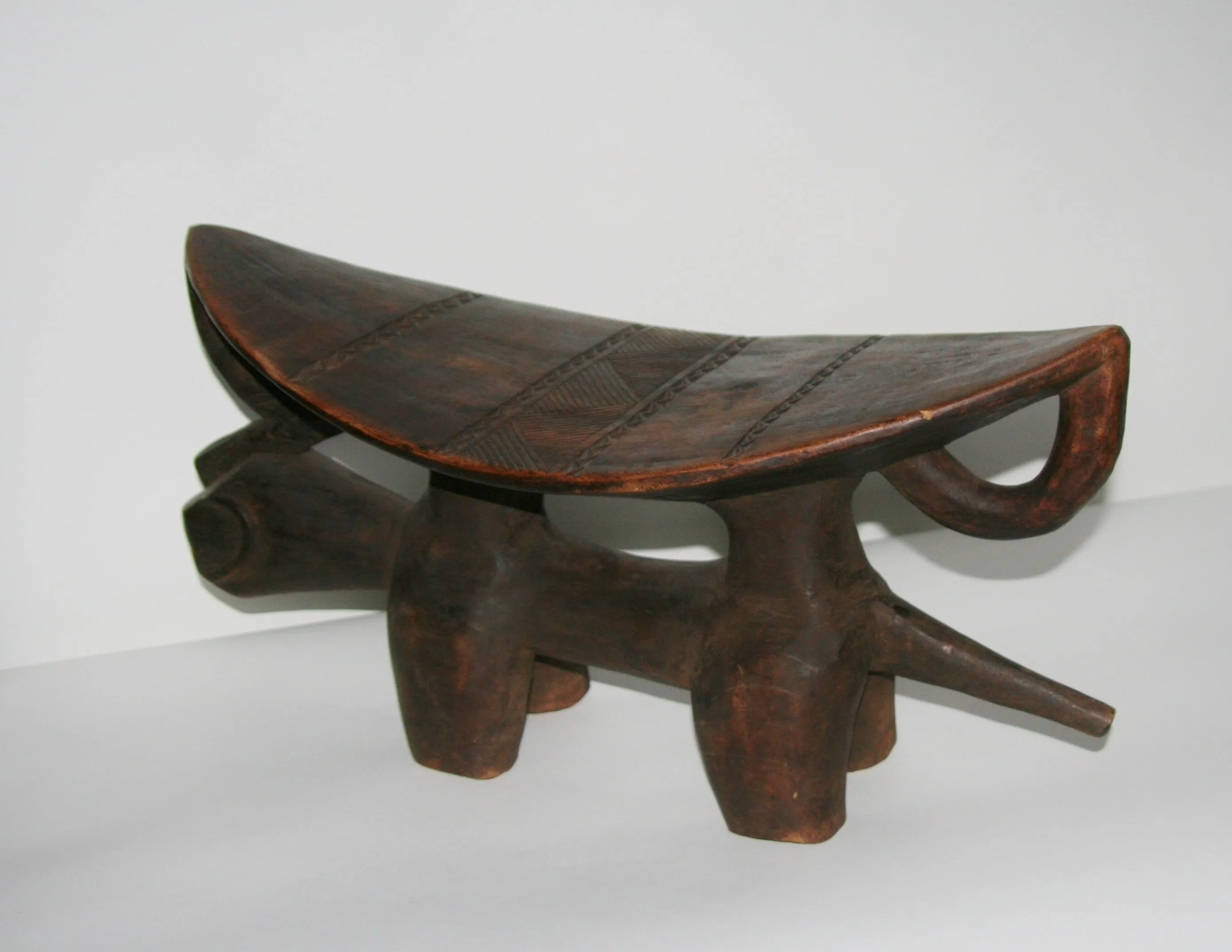 African Headrest Dogon Zoomorphic Stool Carved in Mali, West Africa