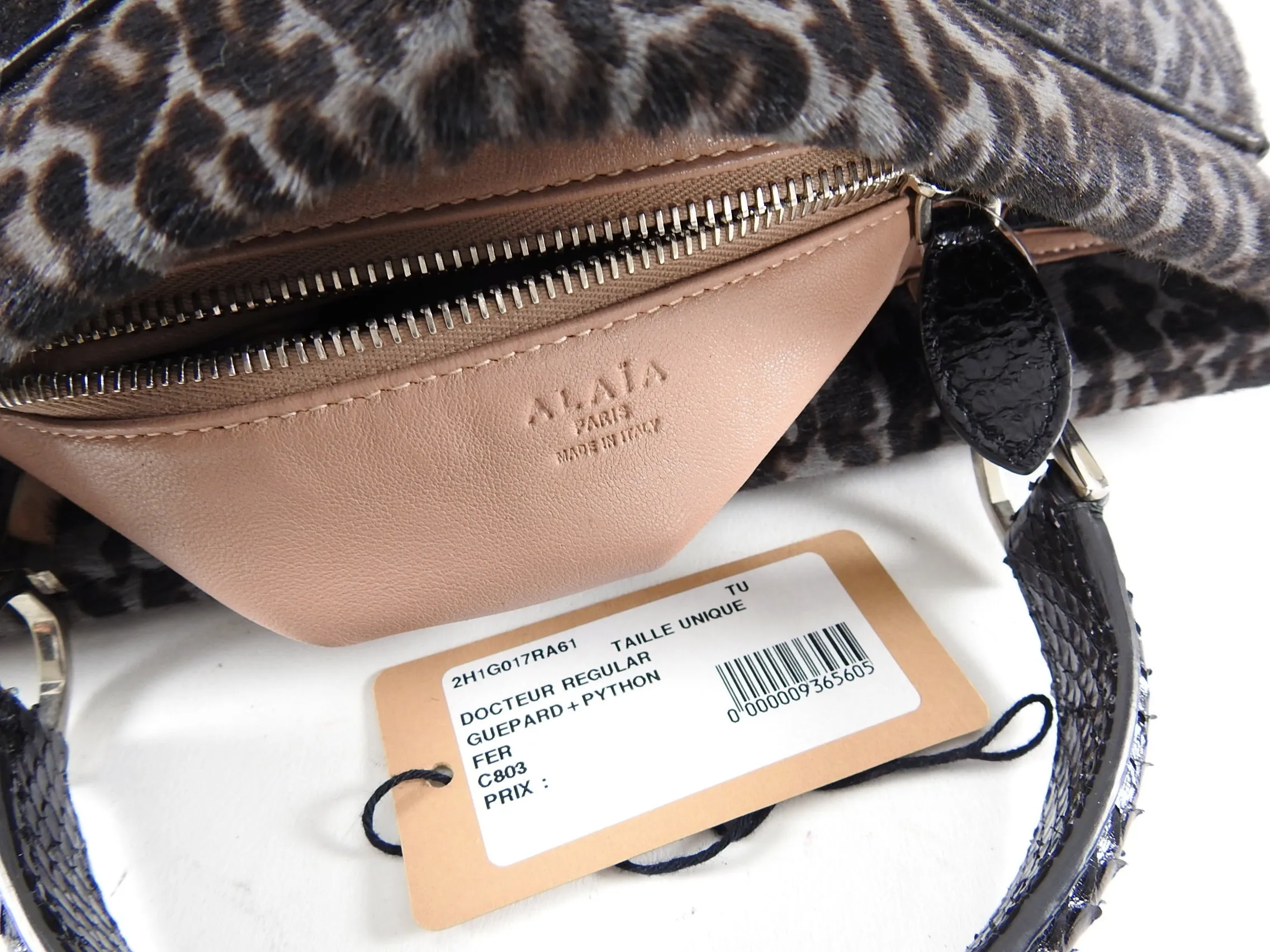 Alaia Grey Leopard Calf Hair and Python Docteur Bag