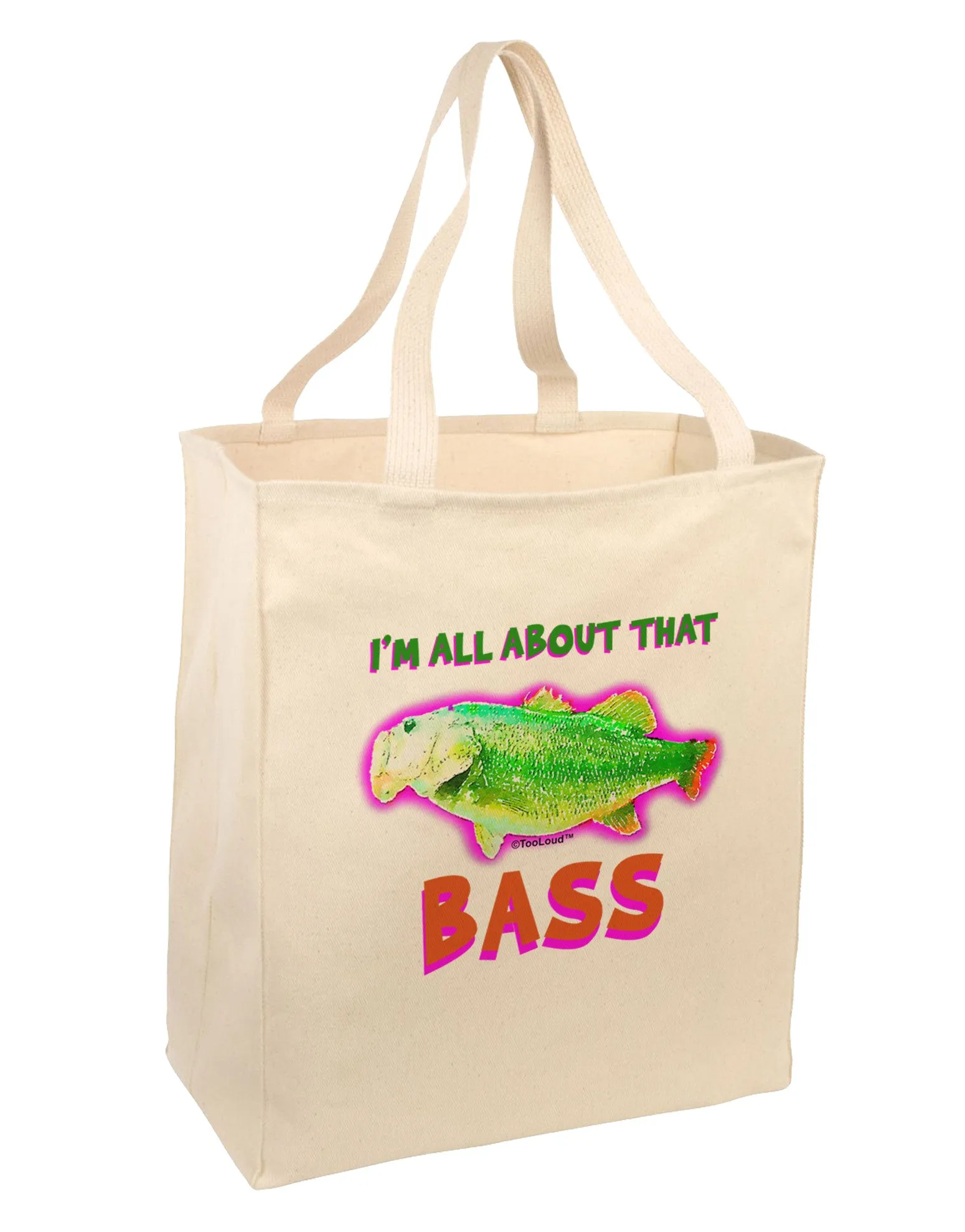 All About That Bass Fish Watercolor Large Grocery Tote Bag