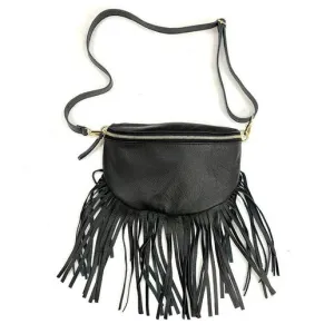 Almond Big Fringe Fanny Pack in Nero