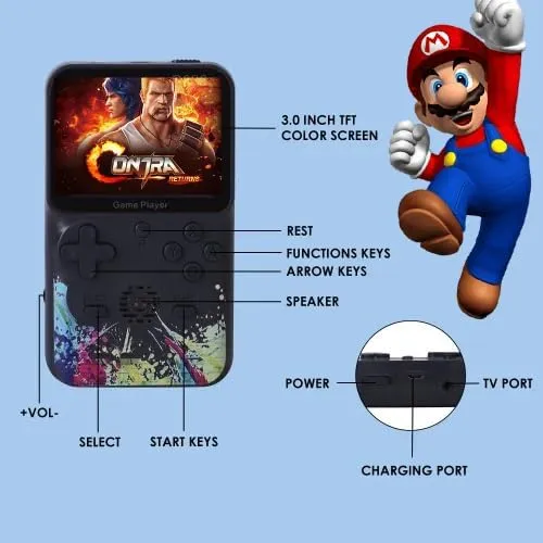 Amisha Gift Gallery Video Game for Kids Console 500 In1 Classic Games and 3 Inch Screen for TV Bliss Comes with Classic Games Like Contra 1 Contra Force Super Mario Bros Street Fighter