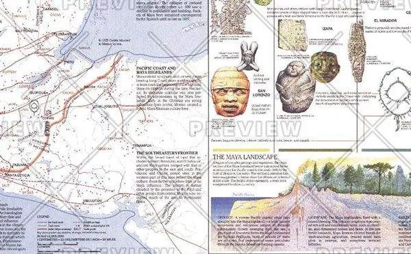 Ancient Maya Wall Map by National Geographic (1989)