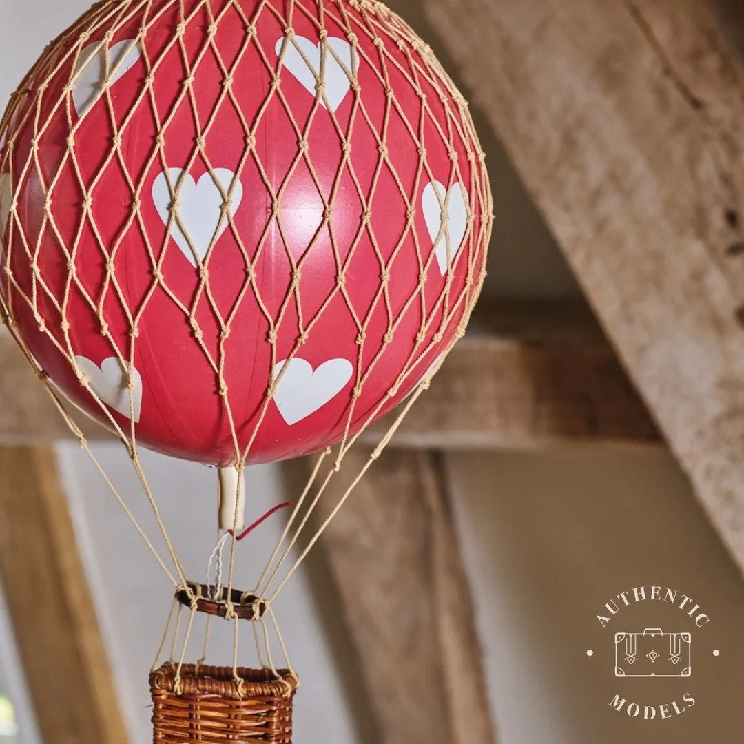 Authentic Models Floating The Skies, Red Hearts - Hot Air Balloon Hanging Decor - 13cm