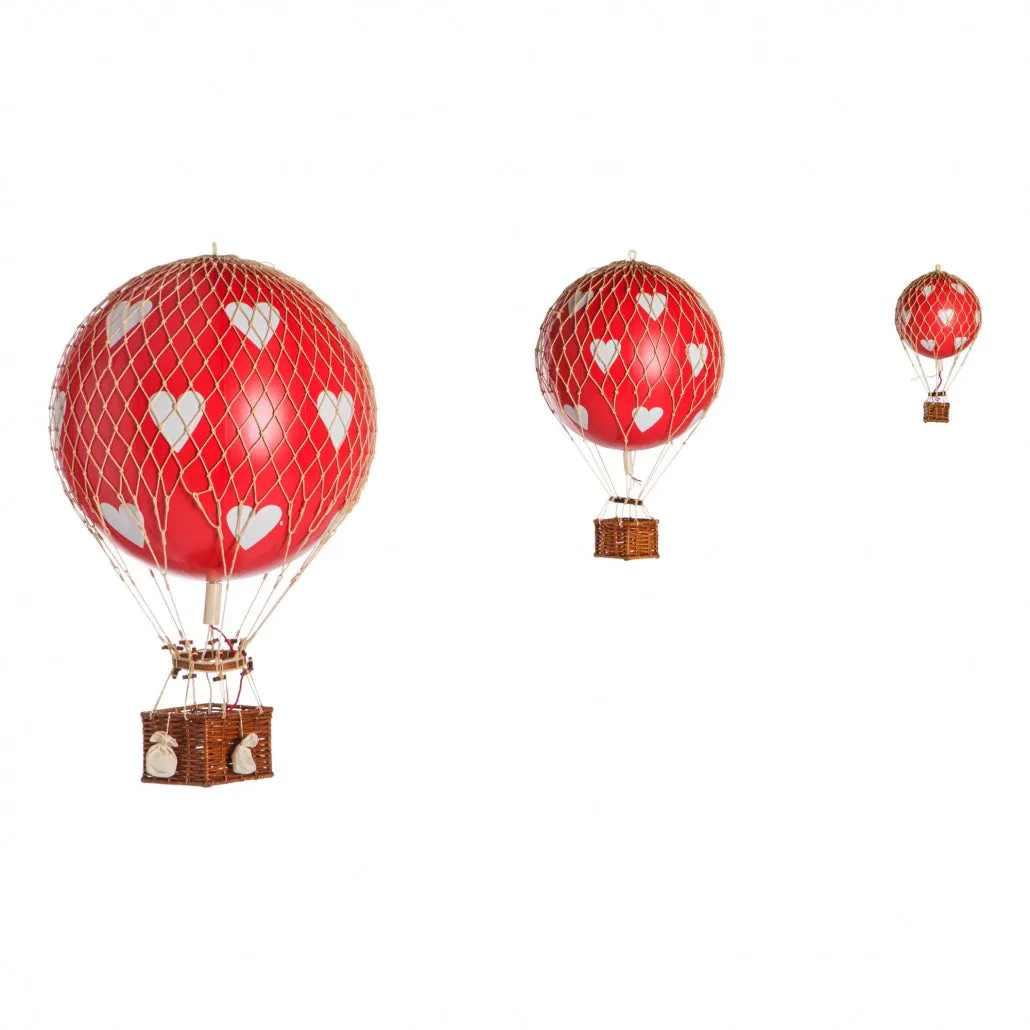 Authentic Models Floating The Skies, Red Hearts - Hot Air Balloon Hanging Decor - 13cm