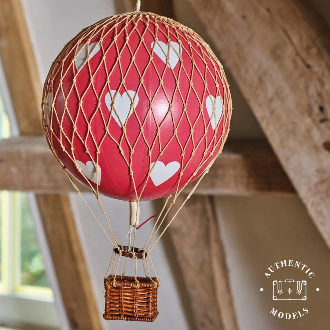 Authentic Models Floating The Skies, Red Hearts - Hot Air Balloon Hanging Decor - 13cm