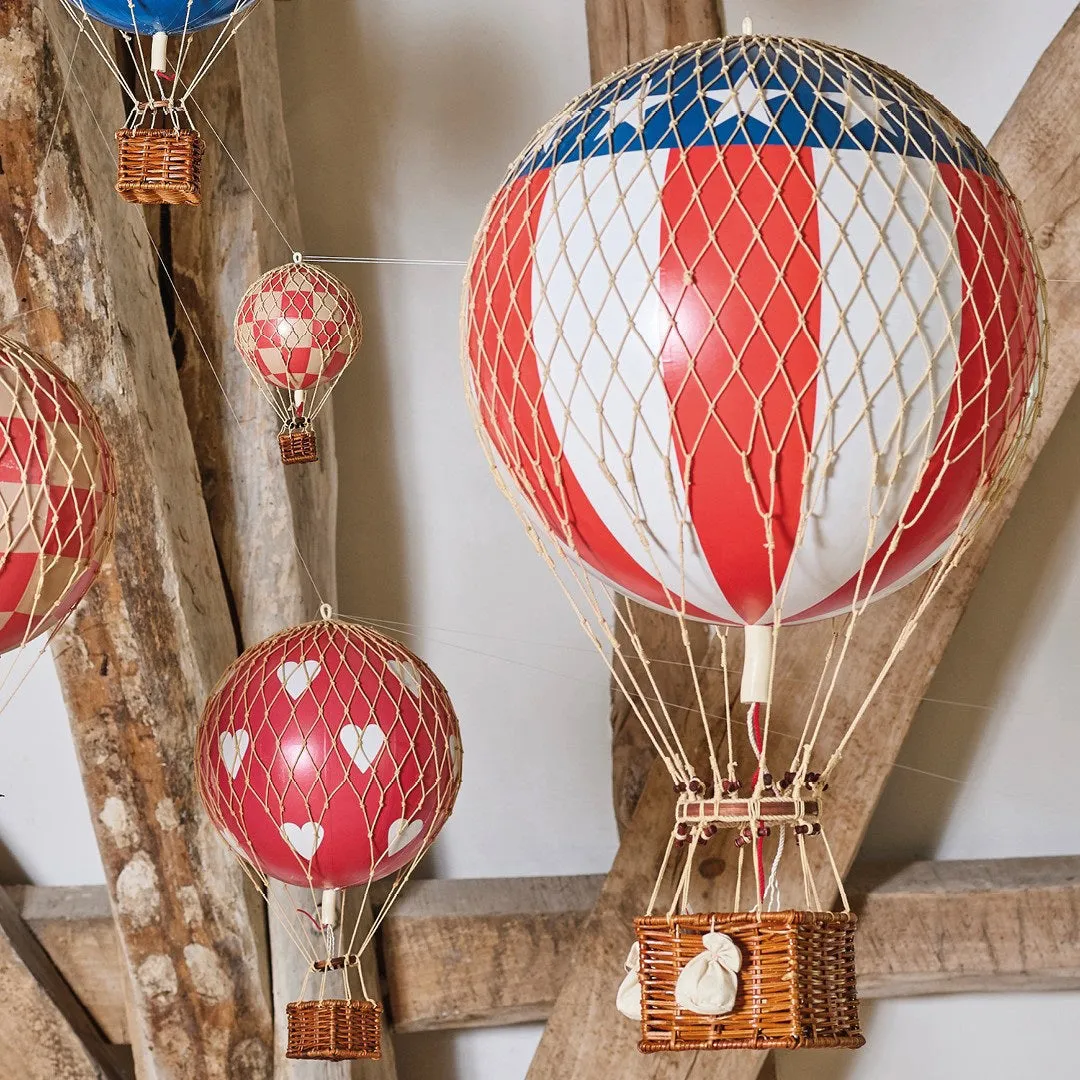 Authentic Models Floating The Skies, Red Hearts - Hot Air Balloon Hanging Decor - 13cm