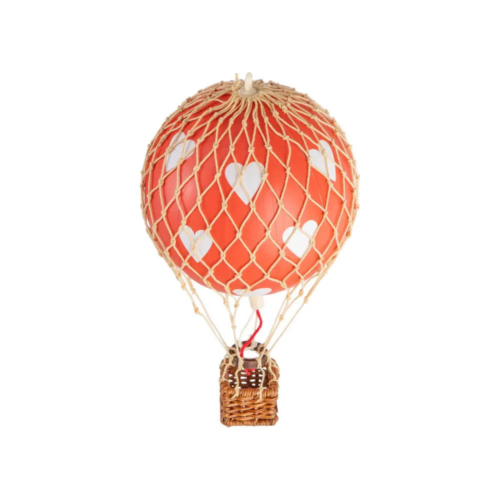 Authentic Models Floating The Skies, Red Hearts - Hot Air Balloon Hanging Decor - 13cm