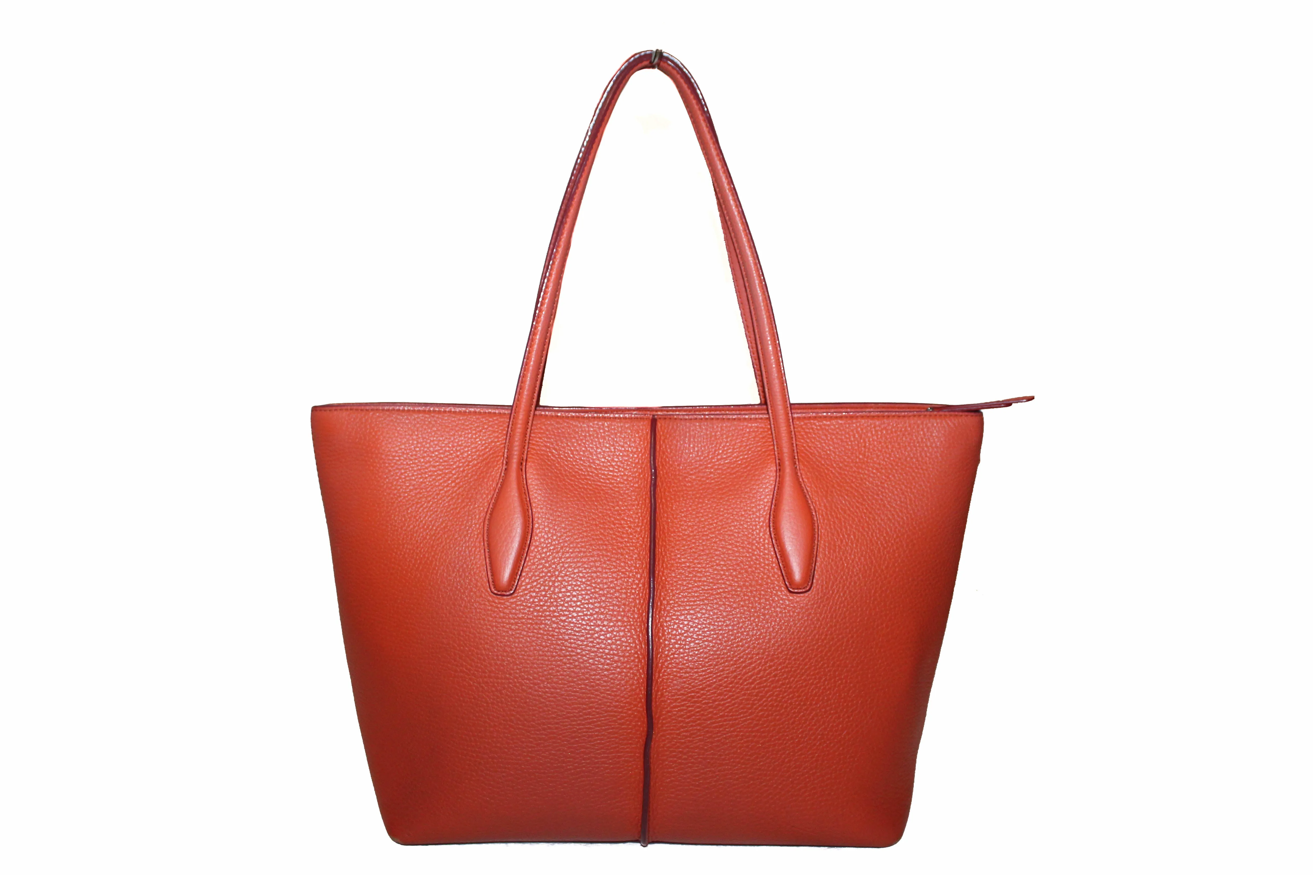 Authentic Tod's Orange Pebbled Leather Joy Shopping Tote Shoulder Bag