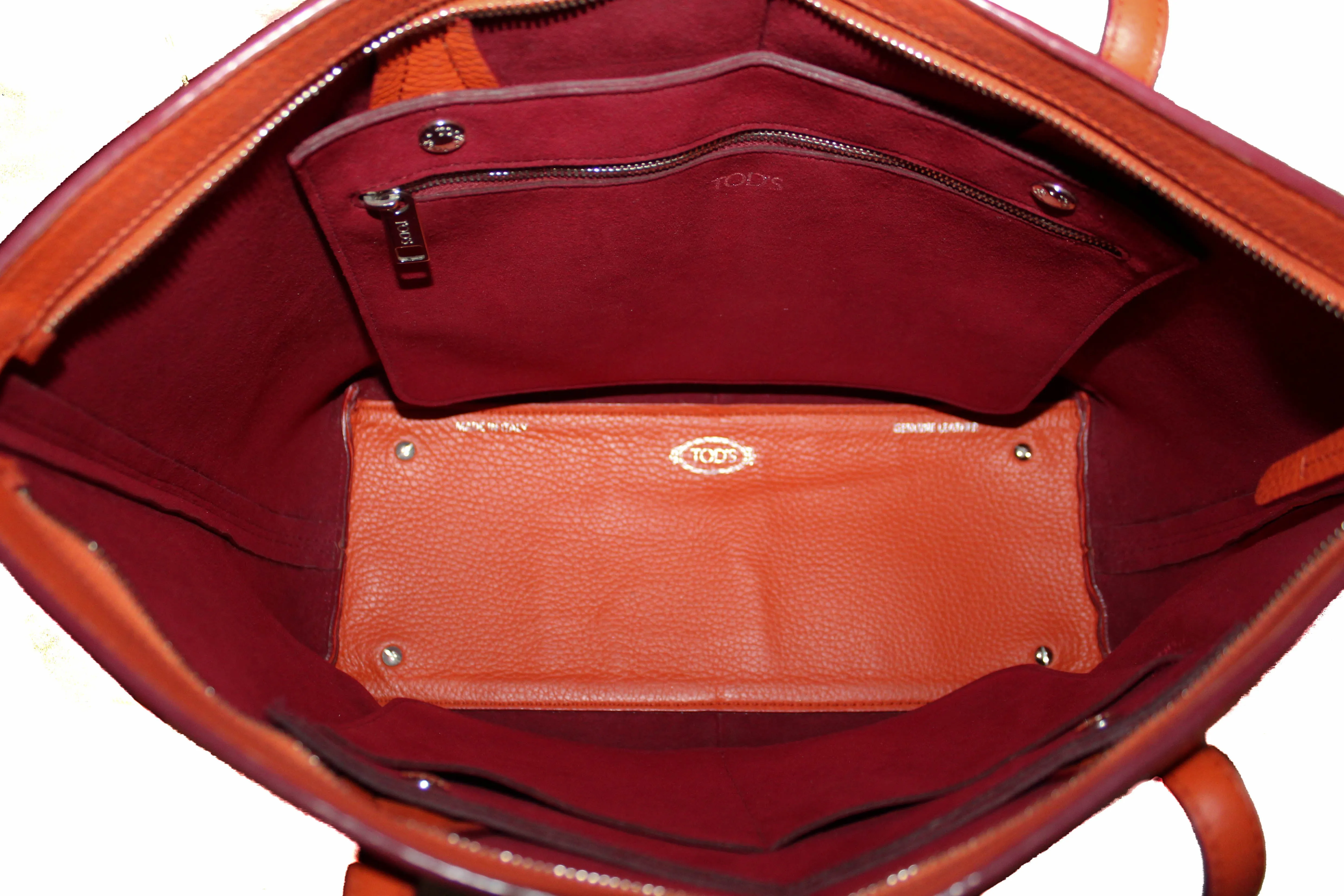 Authentic Tod's Orange Pebbled Leather Joy Shopping Tote Shoulder Bag