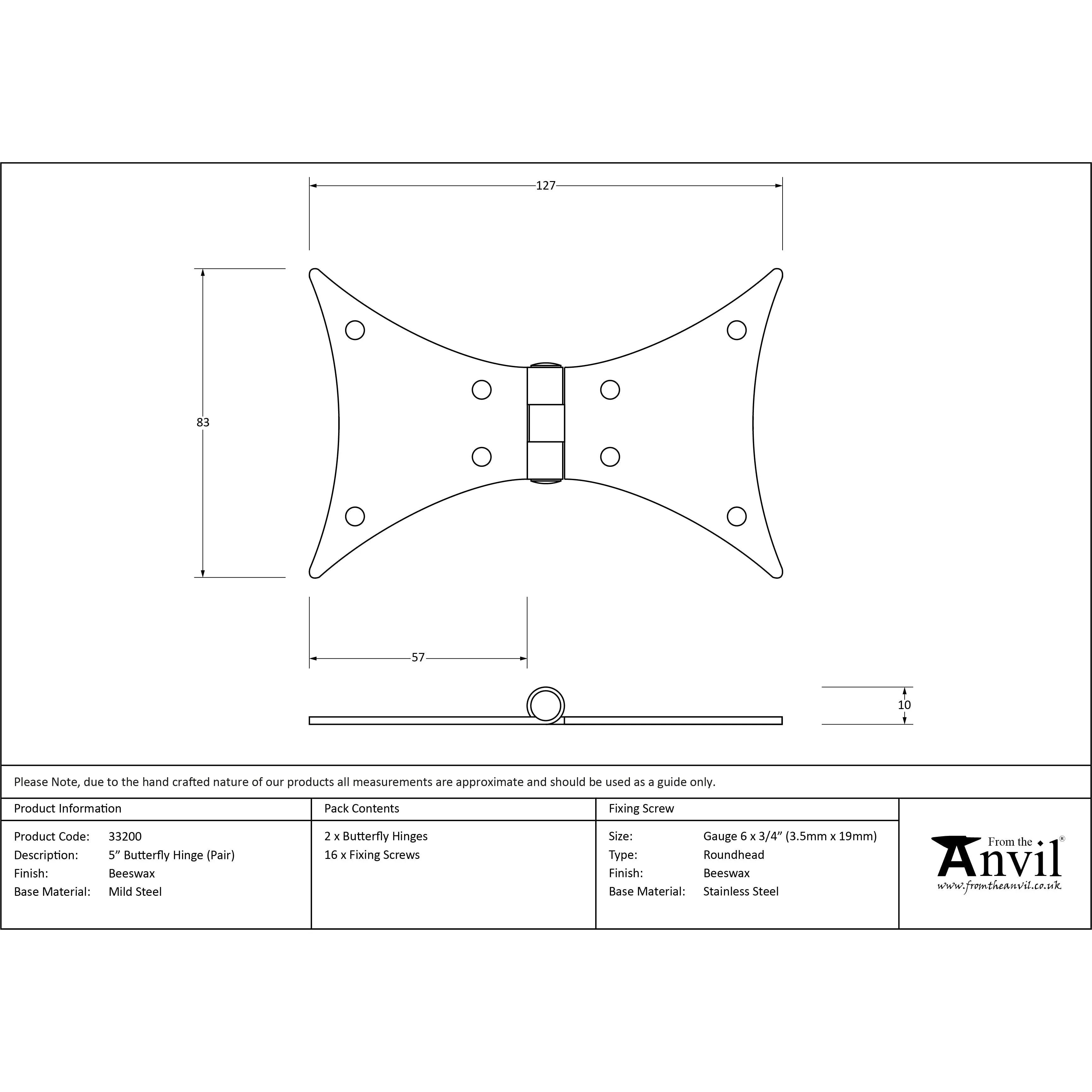 Beeswax 5" Butterfly Hinge (pair) | From The Anvil