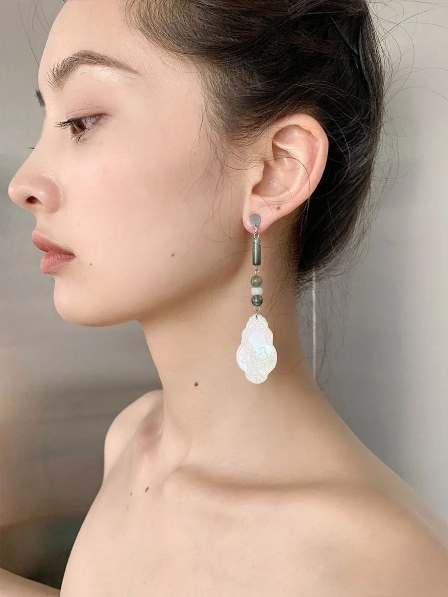 Birds Upon a Branch 枝上啼鸟 New Chinese Style Natural Shell Earrings