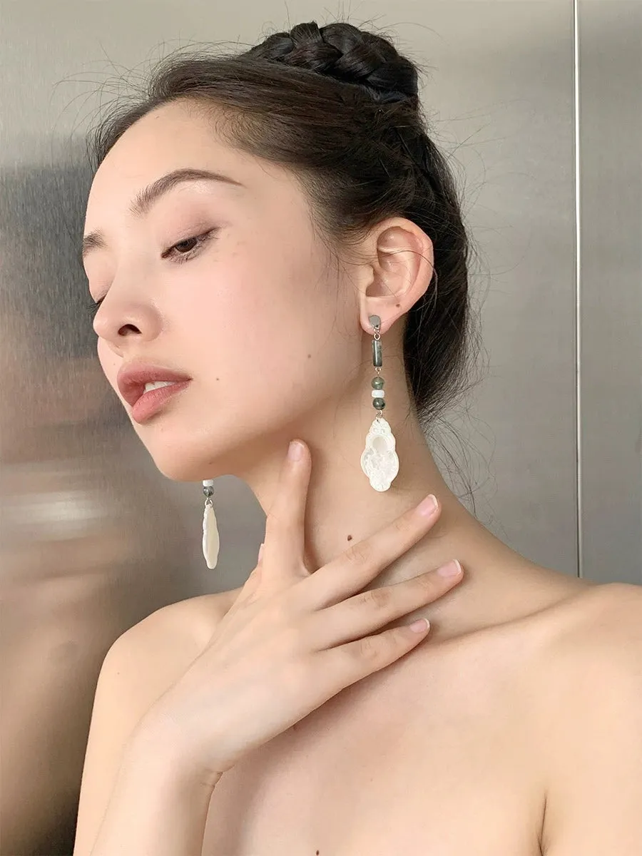 Birds Upon a Branch 枝上啼鸟 New Chinese Style Natural Shell Earrings