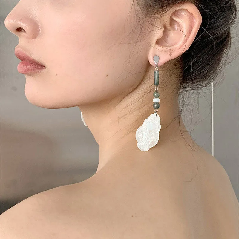 Birds Upon a Branch 枝上啼鸟 New Chinese Style Natural Shell Earrings