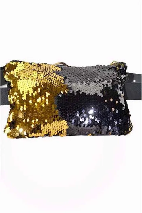 Black and Gold Sequined Squared Fanny Pack (NFL Compliant Size)