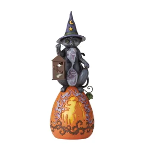 Black Cat/Lited Pumpkin Statue