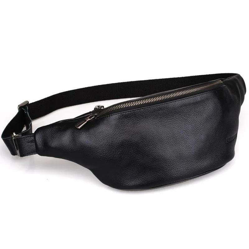 Black Leather Mens FANNY PACK MENS WAIST BAG Black HIP PACK BELT BAG FOR MEN