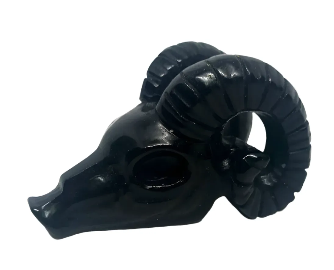 Black Obsidian Crystal Ram's Head Carving