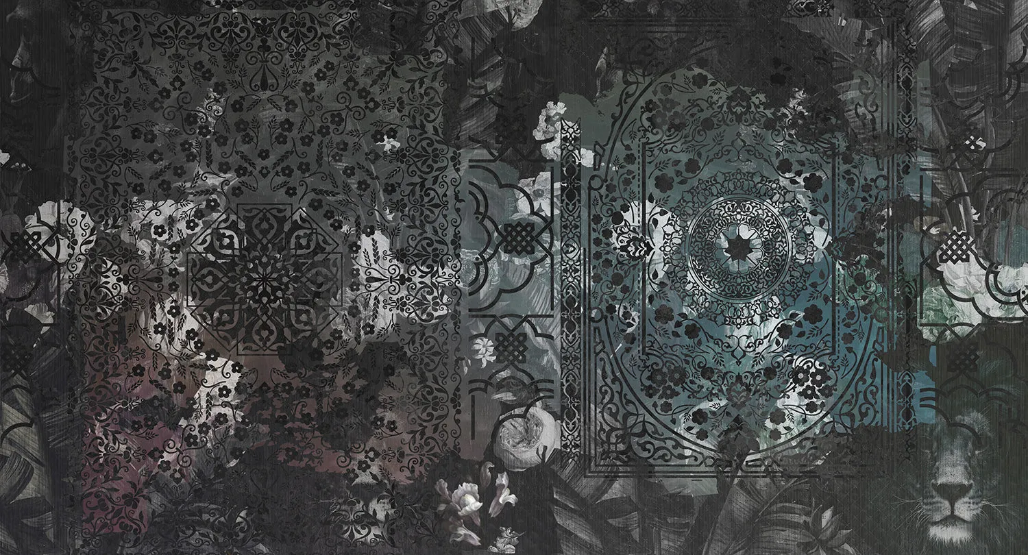 Black Ornamental Floral Collage M9511