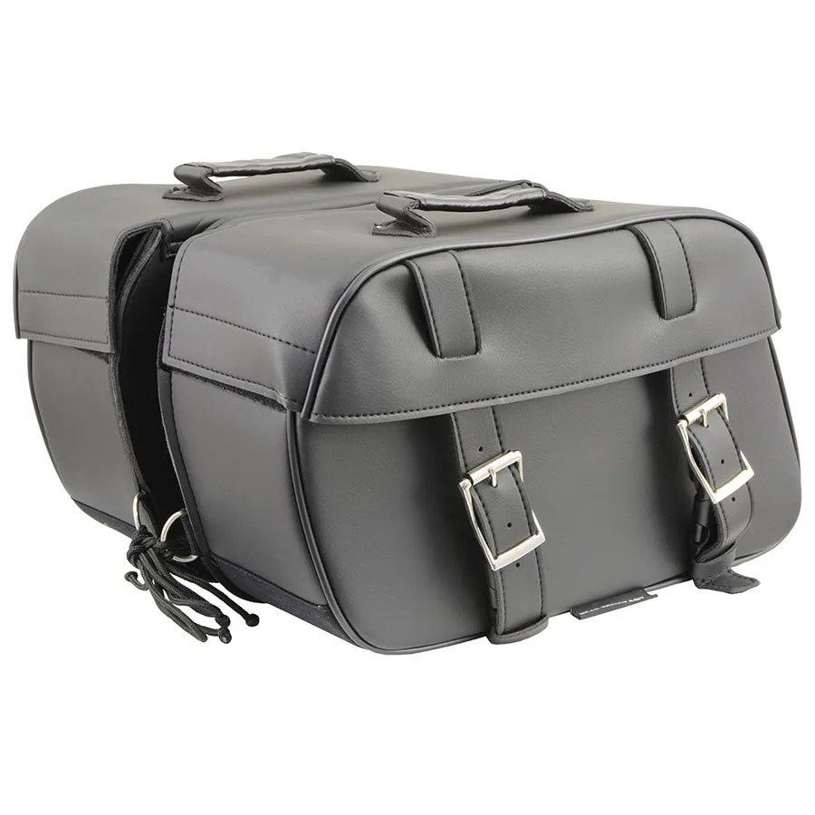 Black Zip-Off Medium Double Strap PVC Throw Over Saddle Bag