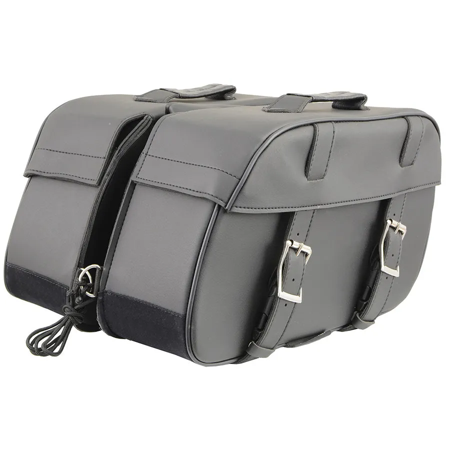 Black Zip-Off Medium Double Strap PVC Throw Over Saddle Bag