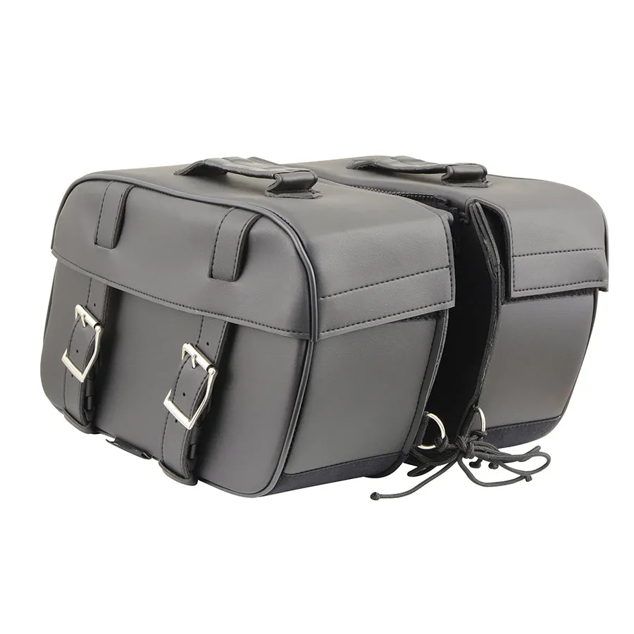 Black Zip-Off Medium Double Strap PVC Throw Over Saddle Bag