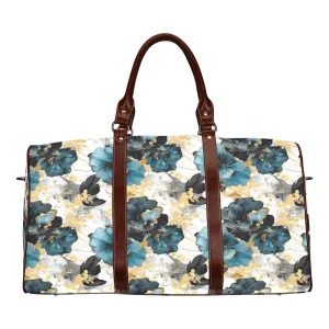 Blue & Gold Ink Floral Waterproof Travel Bag/Small (Model 1639)