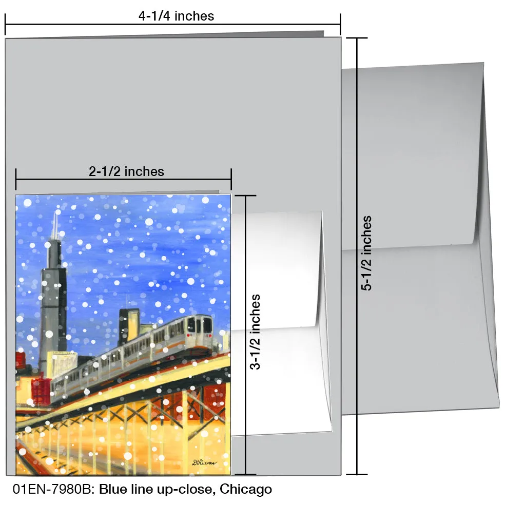 Blue Line Up-Close, Chicago, Greeting Card (7980B)