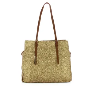 Borsa Shopping a Spalla BORBONESE in Tessuto stampa Op Beige Brown