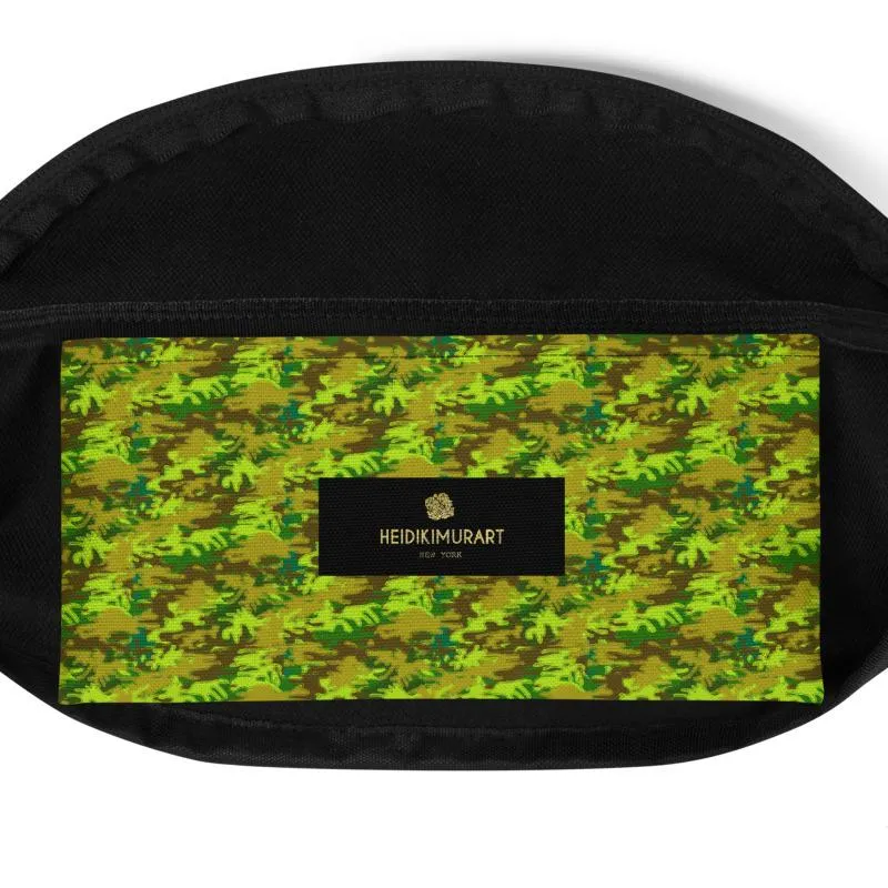 Bright Green Camo Fanny Pack, Army Camouflage Print Designer Belt Bag- Made in USA/MX/EU